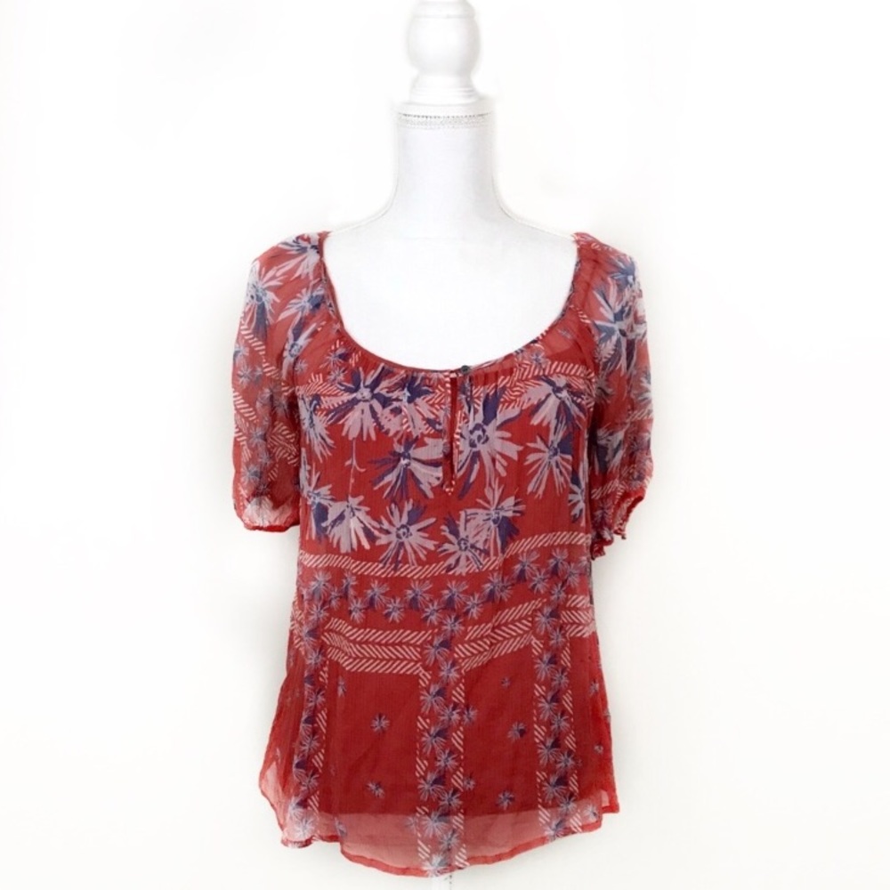 Joie Floral Print Orange Short Sleeve Top